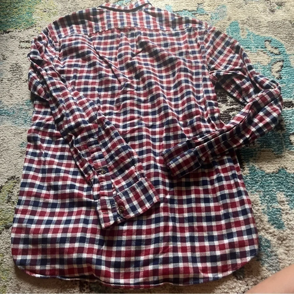 Red white and blue J. Crew plaid button down shirt